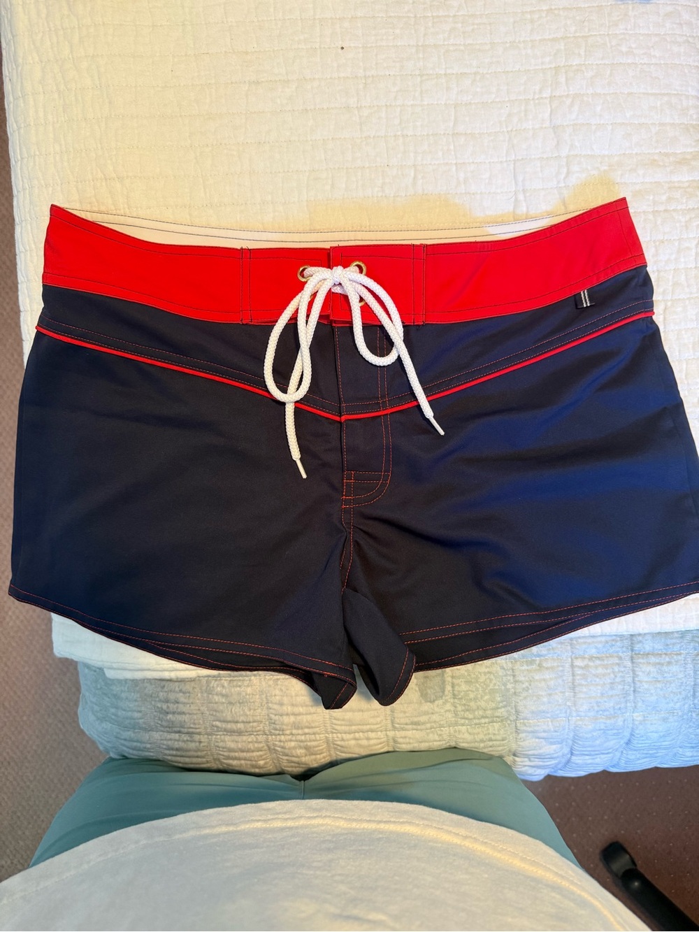 Women's Nautica Athletic Swim Shorts - Red and Blue with Drawstring Waist